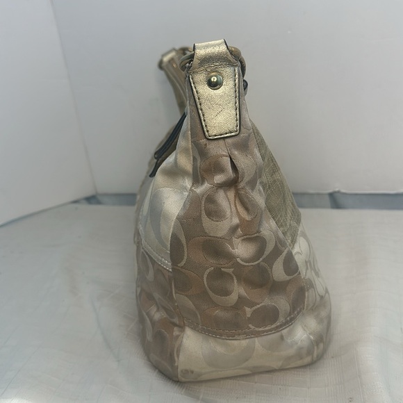 Coach Signature Hobo Bag Canvas Leather Metalic Gold Beige No.C1293-F19195 - Picture 4 of 9